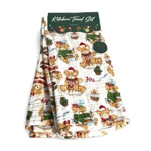 Envogue Christmas Teddy Bears Dish Kitchen Towels 100% Cotton Gauze Set of 2
